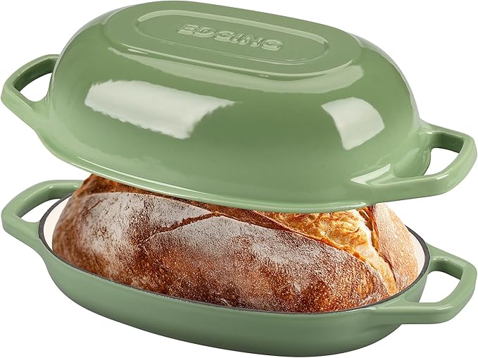 Enameled Cast Iron Oval Dutch Oven Pot with Lid, Dutch Oven for Sourdough Bread Baking, Oval Bread Pan, 5qt, Pistachio Green