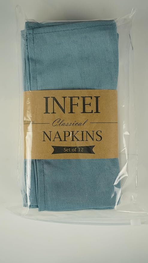 Solid Color Polyester Linen Blended Thin Dinner Cloth Napkins - Set of 12 (40 x 40 cm) - for Events & Home Use (Airy Blue)