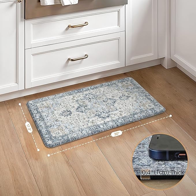 GENIMO Kitchen Mats for Floor, Washable Anti Fatigue Mat for Cushioned, 17.3"x30", Waterproof Kitchen Rugs, Non Slip Foam Comfort Standing Mat Rug for Home, Runner, Sink, Laundry, Light Blue