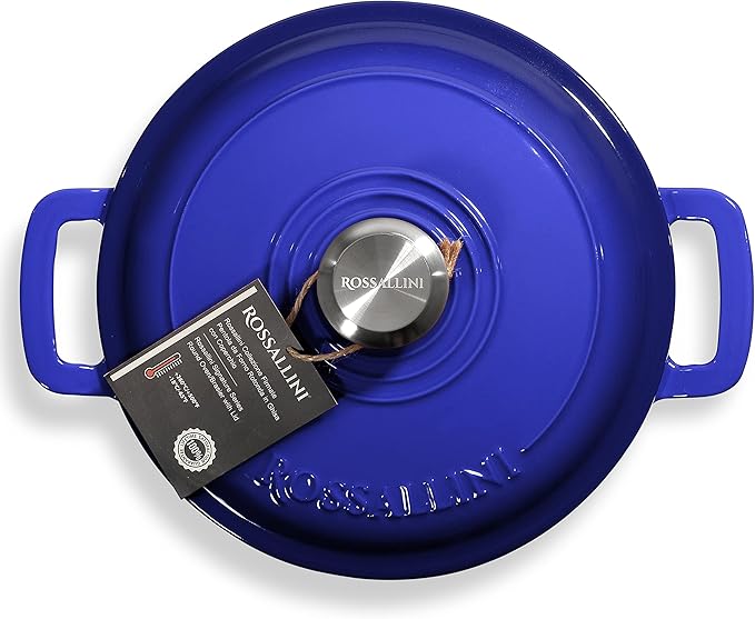 Signature Enameled Cast Iron Dutch Oven, Non-Stick Serving Pot with Tight Fitting Lid for Perfect Roasting, Baking, Sauteing, and Bread Making | 13.5Q (12.7L) - Indigo Blue