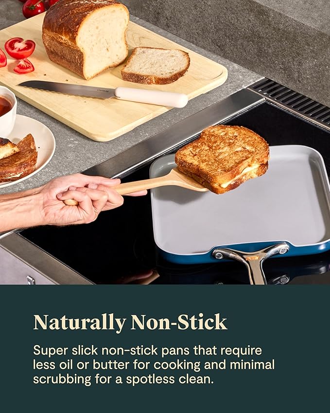 Caraway Square Cookware Set - Square Pans Set - Perfect for Griddling, Toasting, Searing, Roasting, and More - Non-Stick Ceramic Coated Pans - Non Toxic, PTFE & PFOA Free - Sage