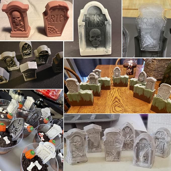 JETKONG Tombstone Cakelet Pan Tombstone Shaped Mold RIP Gravestone Chocolate Mold Ice Cube Tray (Gray)