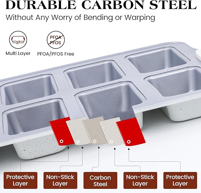 1 Pc Mini Loaf Pans for Baking 8 Cavity Nonstick Small Bread Pans Carbon Steel Tiny Meatloaf Tin with Handles (Cream)