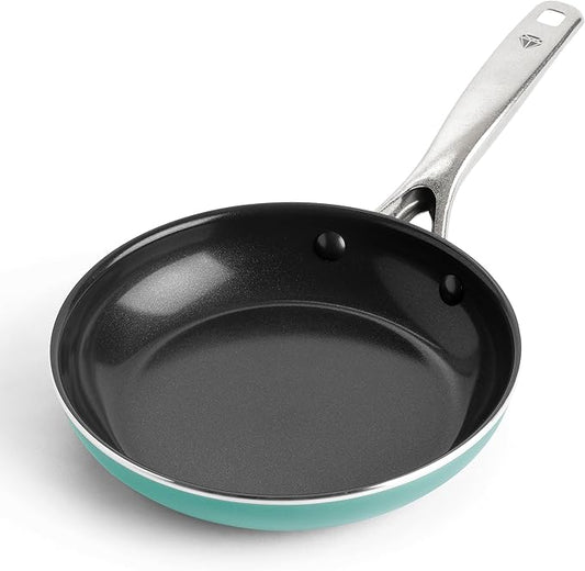 Blue Diamond Frying Pan 8” Skillet, Diamond Infused Healthy Ceramic Nonstick, PFAS and PFOA-Free, Dishwasher and Oven Safe, Even Heating, Metal Utensil Safe, Warp Control Base, Turquoise