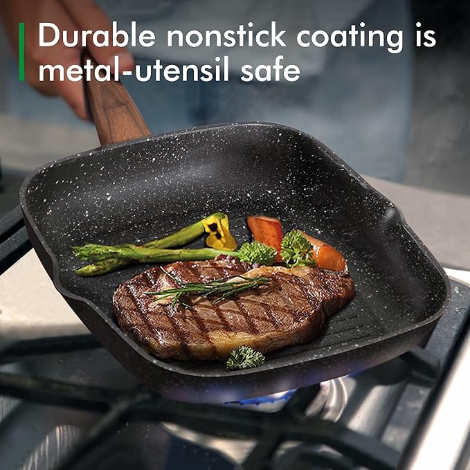 MAISON ARTS 30 Piece Pots and Pans Set Non Stick, Kitchen Cookware & Bakeware Sets with Nonstick Granite Coating, Baking Tray, Frying Pan and Saucepan, Black