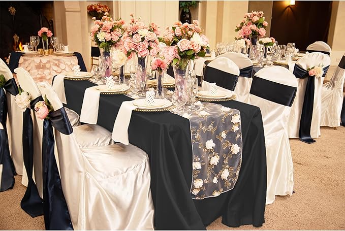 LTC LINENS Bulk 10-Pack Black Rectangular Tablecloths 90 In x 132 In with Rounded Corners -Ideal for 6 ft Rectangle Tables Floor Length -Wrinkle Resistant Polyester Fabric Cloth Table Covers for Party