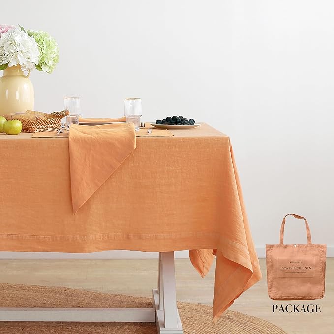 Linen World Vintage Tablecloths 60x108 Inch,100% French Linen Tablecloth,Classic Vintage Washed Table Cloths for Kitchen,Outdoor,Weddings,Decorative Valentine Easter,Pale Peach