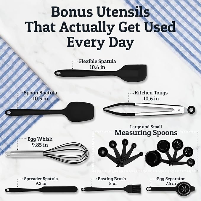 Priority Chef Stainless Steel Mixing Bowls with Lids Set, Metal Nesting Bowls with Airtight Lids, Graters, Non-Slip Base & Measurement Marks, Includes Utensil Set for Prep, Baking & Storage, Black