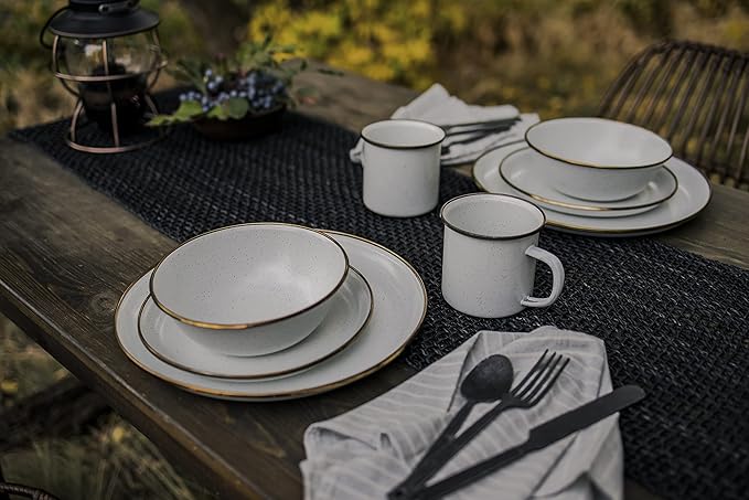 Barebones Enamel Bowl Set - Dish Set of 2 Bowls - Enamelware Set for Camping and Everyday Use (Eggshell)