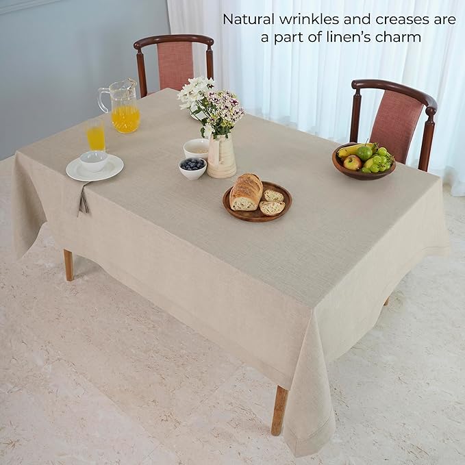 D'Moksha Homes Natural Linen Tablecloth 60 x 140 Inch - 100% Pure Linen Tablecloth for Rectangle Tables - Machine Washable Table Cloth for Fall, Autumn and Halloween