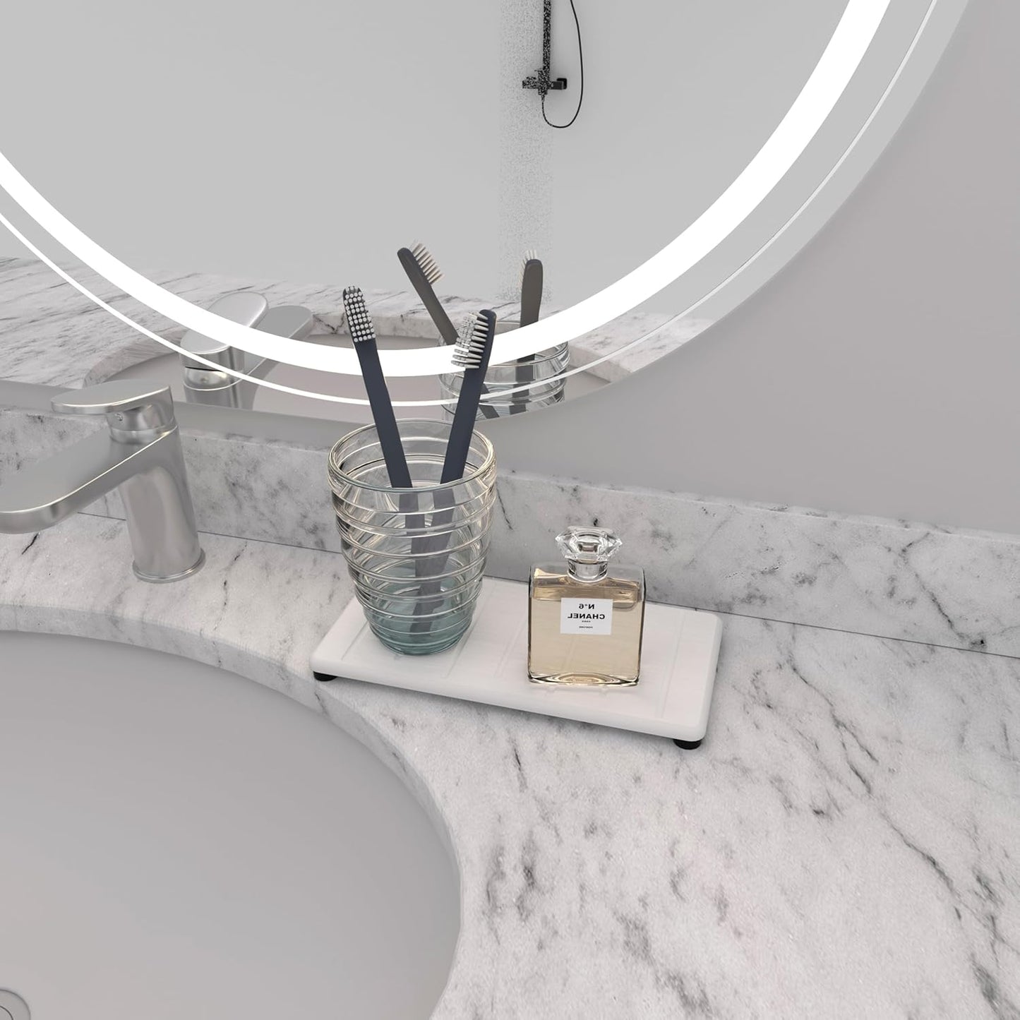 2PCS Water Absorbing Stone Tray for Cosmetics & Hand Soap & Houseplants, 8.66" * 4.33"Ultra-Absorbent Diatomite Coaster | Fast-Drying Bathroom & Kitchen Organizer