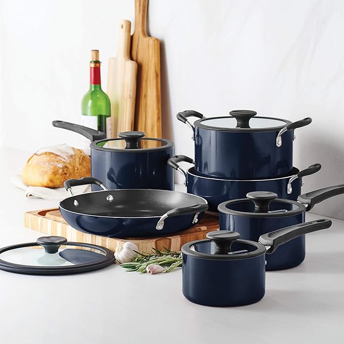 Tramontina Aluminum Non Stick 11-Piece Nesting Pots and Pans Set with Lids - Naval, Kitchen Nonstick Cookware Set, Dishwasher and Oven Safe