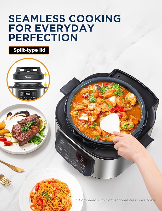 Midea WideMax 12-in-1 Electric Pressure Cooker, 6.5 Quart, 12 Presets, Multi-Functional Programmable Slow Cooker, Rice Cooker, Steamer, Sauté Pan, Cake, Yogurt, Warmer and More