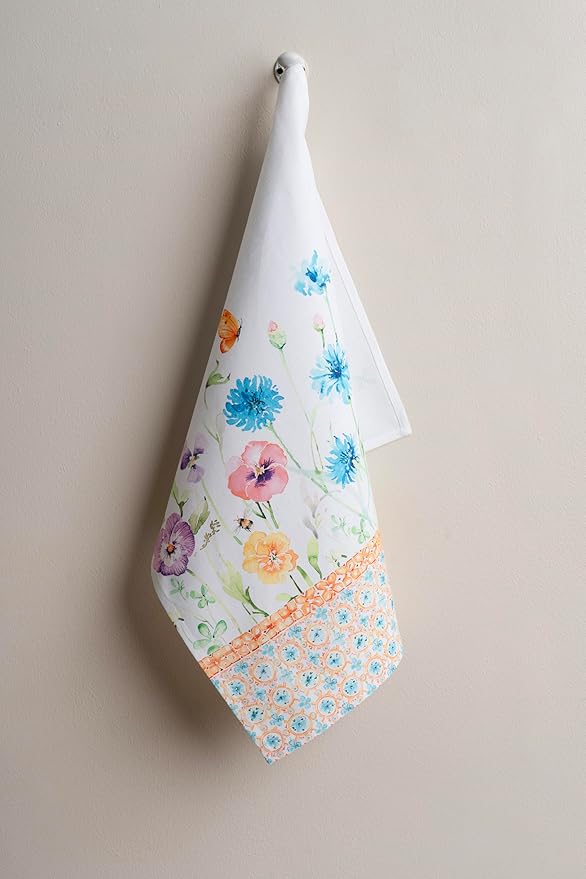 Maison d' Hermine Kitchen Towels Set of 2 100% Cotton 27.50" x 20" Reusable Cloth Tea Dish Towels Absorbent with Hanging Loop for Kitchen, Dining, Cocktail Parties Spring/Summer (Summer Whisper)