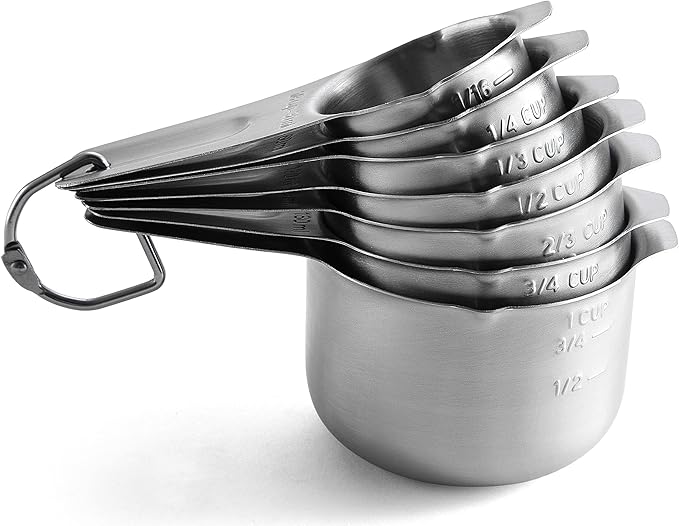 Spring Chef Stainless Steel Measuring Cups Set of 7 with Pour Spout - Nesting Kitchen Tools with Easy Read Markings to Measure Dry or Liquid Ingredients - Metal Measuring Cups for Baking & Cooking