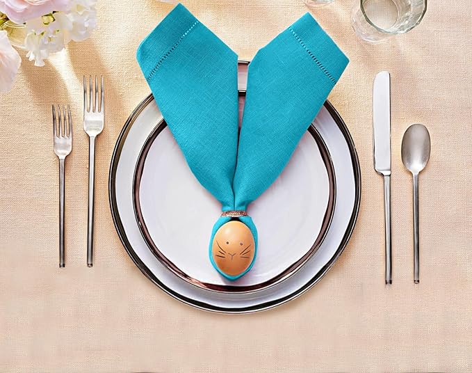 Ruvanti Premium Linen Napkins Set of 6-20x20 Inch, Classic Hemstitch, Mitered Corner Cloth Napkins ‎‎- Soft, Elegant Dinner Napkins Cloth Washable for Weddings, Parties, Everyday Use - Blue