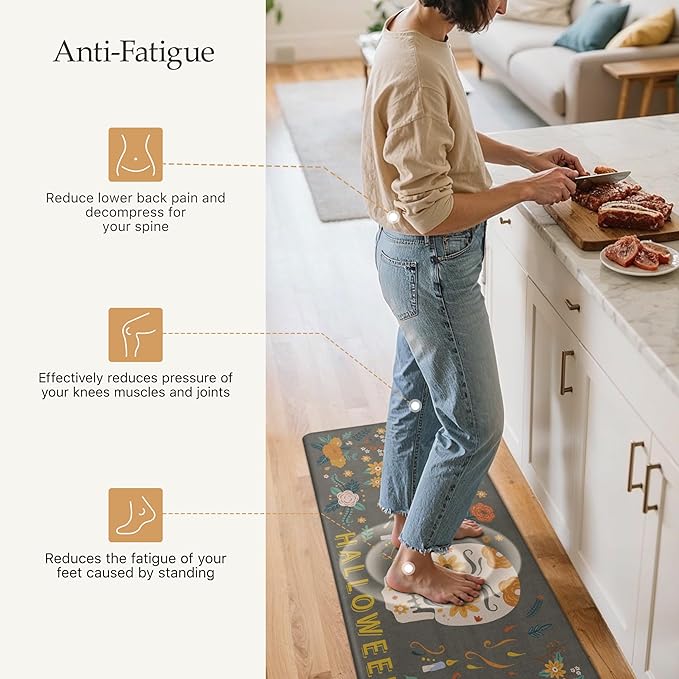 GENIMO Halloween Decorations - Kitchen Mats for Floor, 2PCS Kitchen Rugs, Cushioned Anti Fatigue Mat for Home Decor, Waterproof Non-Slip Comfort Standing Mat for Laundry, 17.3"x47"+17.3"x30", Grey