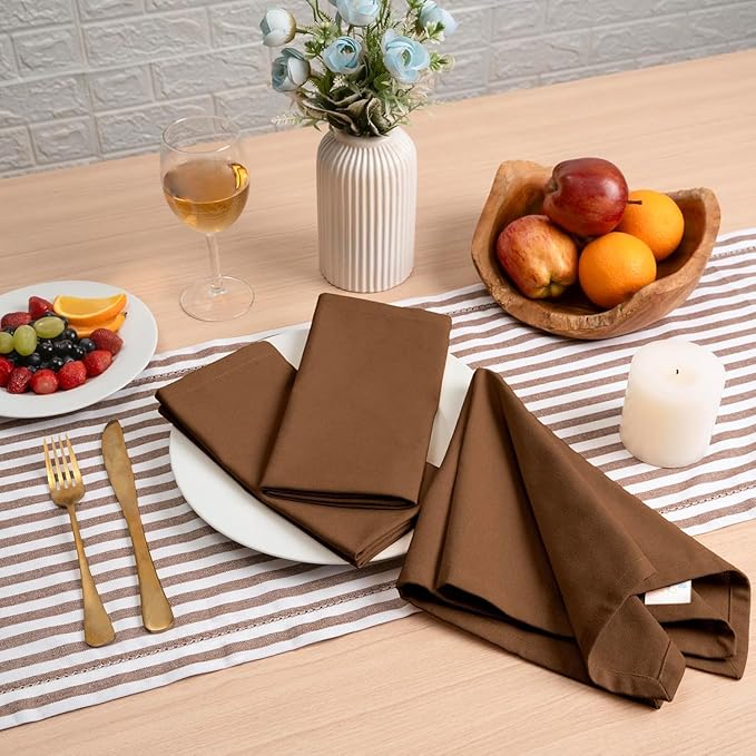 Blue Needles Solid Cloth Napkins Set of 12 Nut Brown 100% Cotton Dinner Napkins 18x18 inches - Soft, Reusable, Absorbent & Washable Fall Thanksgiving Linen, Ideal for Events, Parties & Everyday Use