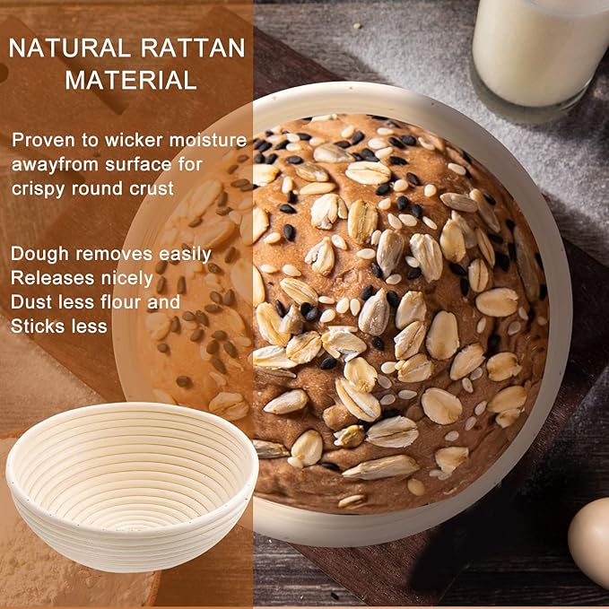 Wwyybfk Banneton Bread Proofing Basket, Sourdough Bread Baking Supplies, 9" Sourdough Bread Proofing Basket Baking Set