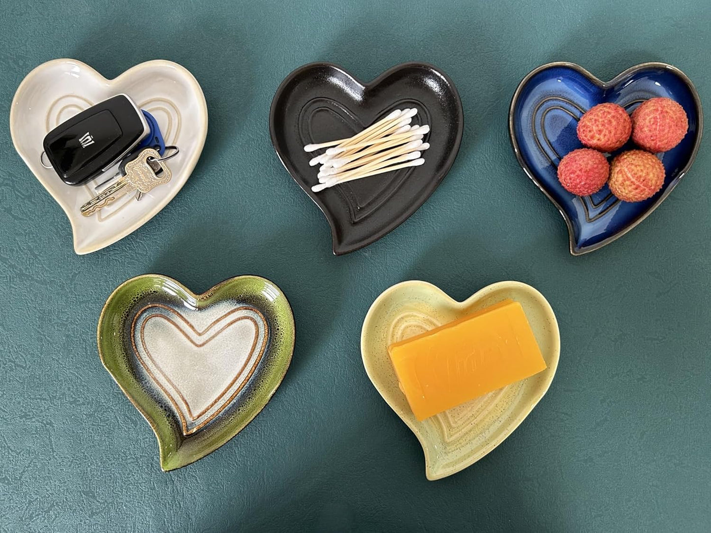 Ceramic Spoon Rest for Stove Top, Heart Cute Spoon Rest for Kitchen Counter, Cooking Spoon Holder for Kitchen Counter, Utensil Rest Spatula Rest Ladle Holder Tong Rest (Yellow Green)