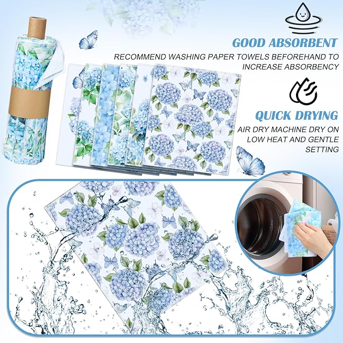 36 Pack Reusable Cleaning Cloths Washable Cotton Kitchen Dish Towels for Home Christmas Party Supplies Bulk, 9.84x11.81in (Hydrangea)