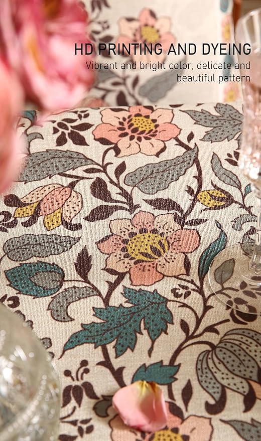 Floral Tablecloth for Rectangle Tables,Linen Table Cloth with Gray-Green Tone and Silver Lotus Pattern,Heavy Durable Table Cover for Dining Thanksgiving Kitchen Party Christmas,63"*94"