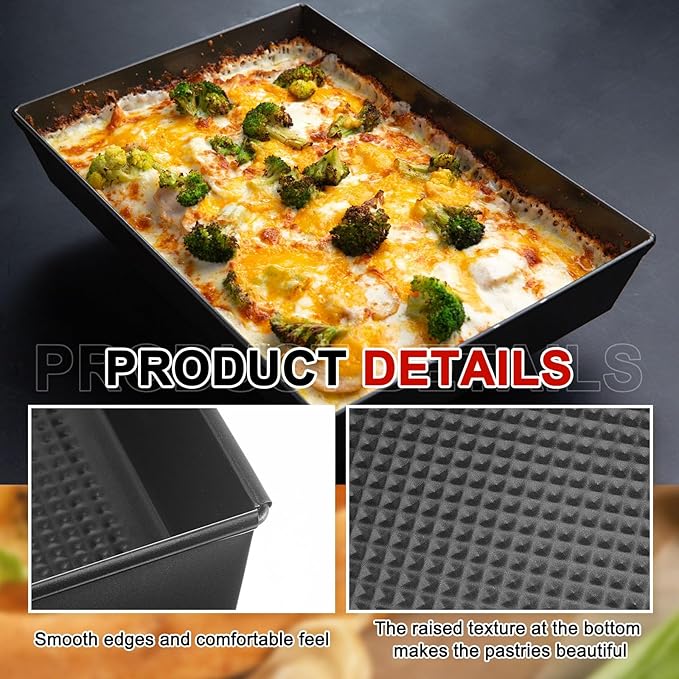 3 Pcs Detroit Style Pizza Pan 10 x 14 x 2.36 Inch Non Stick Rectangle Deep Pizza Pans Pre Seasoned Carbon Steel Sicilian Style Pan Dish Bakeware Kitchenware