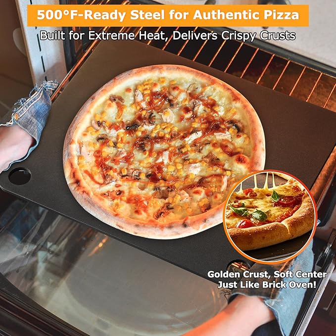 Pizza Steel, Baking Steel for Oven & Grill, Duvecfoi 13.8x13.8” Pizza Baking Pan for Artisan Pizza, Multi-Purpose Tool for Home Cooks & Lovers, Fast Heating, Crisp Crust(.25" Thick)