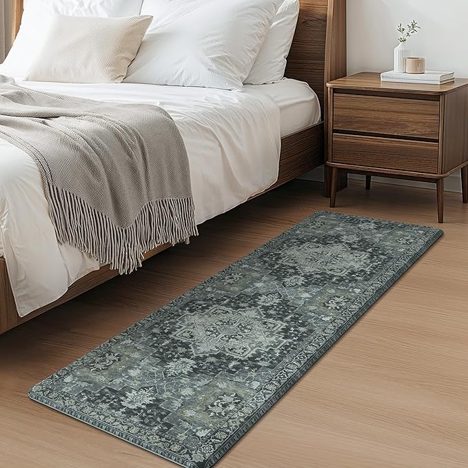 GENIMO Kitchen Mats for Floor, Washable Anti Fatigue Mat for Cushioned, 17.3"x59", Waterproof Kitchen Rugs, Non Slip Foam Comfort Standing Mat Rug for Home, Runner, Sink, Laundry, Dark Gray