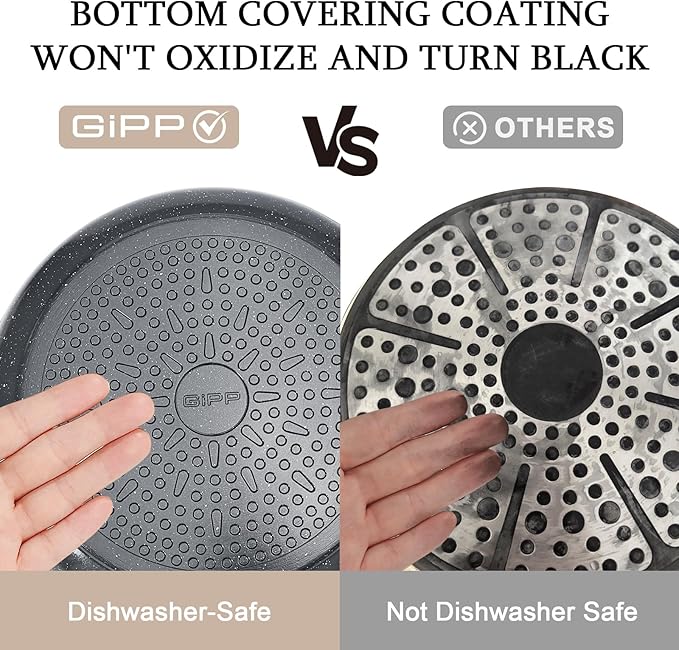 GiPP Ceramic Pots and Pans Set Non Stick, 11 Piece Nonstick Detachable Handle Cookware Sets, Non Toxic Induction Kitchen Pot and Pan with Removable Handle, Healthy RV Cookware, Dishwasher ＆Oven Safe