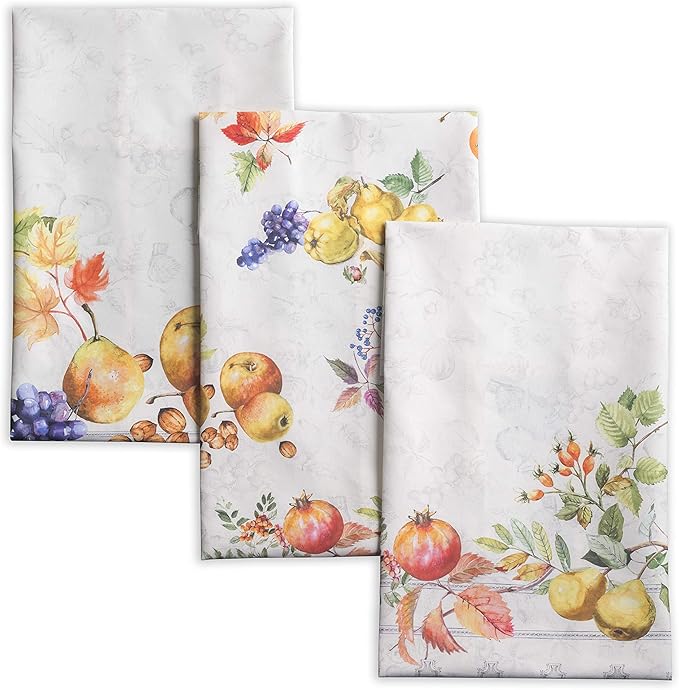 Maison d' Hermine Kitchen Towels Set of 3 100% Cotton 20" x 27.5" Reusable Cloth Tea Dish Towels Absorbent with Hanging Loop for Kitchen Dining Thanksgiving Christmas Decorations (Fruit D'Hiver)