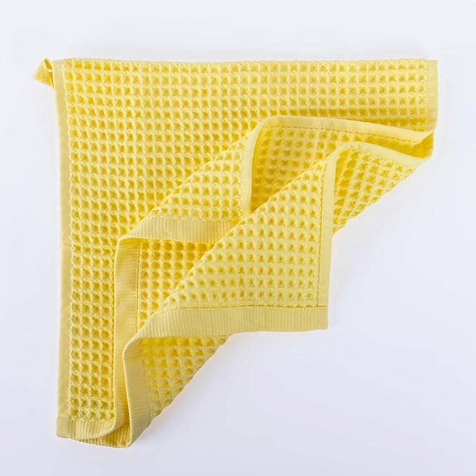 PÜSKÜL Organic Waffle Kitchen Towel 100% Turkish Cotton Set of 3 Yellow - Premium Quality, Soft, Quick-Dry, Absorbent, Lint-Free Hand Towels 32X16 Inches (3, Light Yellow)