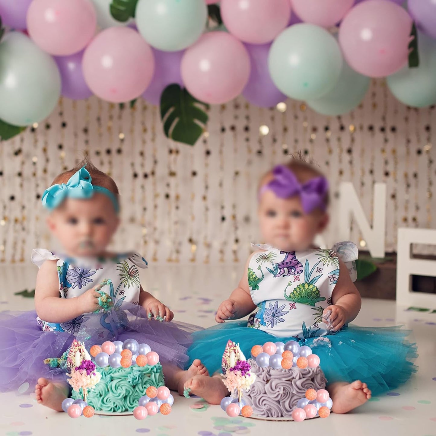 Gyufise 21 Pack Flower Boho Cake Topper Ball Cake Decorations Palm Leaves Plants Cake Decor for Girl Bohemian Princess Theme Wedding Baby Shower Birthday Party Supplies Pink Purple