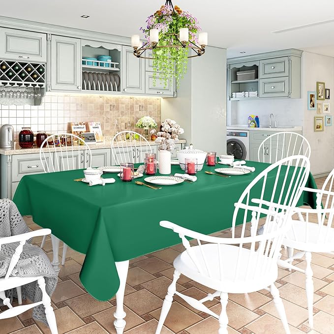 homing Rectangle Vinyl Tablecloth, Waterproof Spillproof Plastic Flannel Backed Table Cloth, Wipe Clean Table Cover for Dining, Buffet Parties and Camping (Emerald Green, 60" x 120")