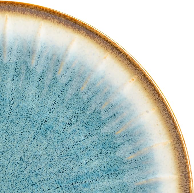 Gibson Elite Mayfair Bay Embossed Double Bowl Dinnerware Set, Service for 4 (16pcs), Blue