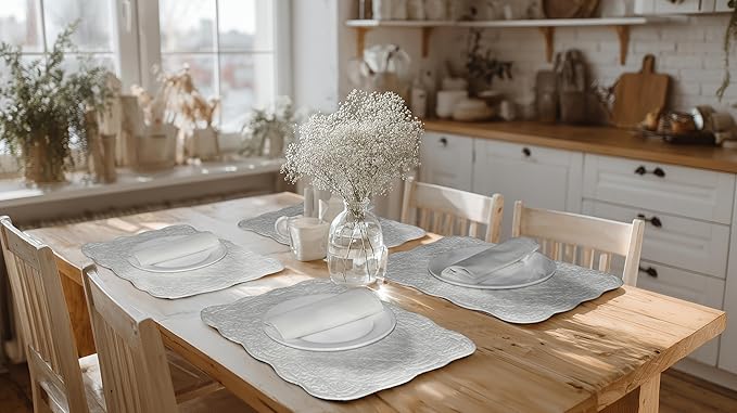 Quilted Placemats Set of 4 with Matching Cotton Napkins – 4 Piece Table Mats & 4 Cloth Napkins – 100% Cotton Table Linen Set for Everyday & Holiday Dining (4, Off White)