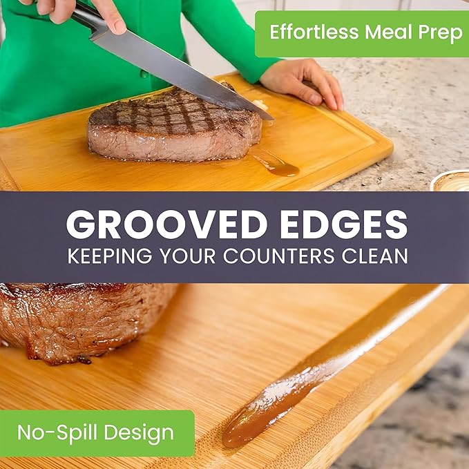 FSC® Certified Extra Large Bamboo Cutting Board Set of 3 – Featuring Glue-Free Surface™ Non Toxic Wood Cutting Boards for Safer Family Cooking and Lifetime Replacements - Rectangle