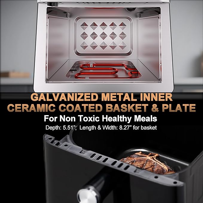 6QT Air Fryer, 2-3 Servings, 12-in-1 Dual Heats Stainless Steel & Full Metal Housing, Deep Basket with PFAS & PTFE-Free Premium Ceramic Coating, 1700W, DAYBEST Dishwasher Safe Kits (Stainless Steel)