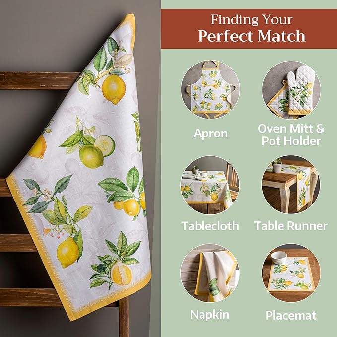 Maison d' Hermine Kitchen Towels Set of 3 100% Cotton 27.50" x 20" Reusable Cloth Tea Dish Towels Absorbent with Hanging Loop for Kitchen, Home, Dining, Cocktail Parties Spring/Summer (Limoncello)