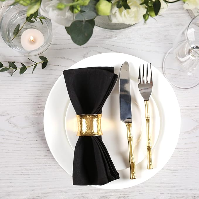 Ramanta Home Set of 12 Polyester Cloth Napkins 18x18 Inches - Washable Dinner Napkins with Hemmed Edges for Weddings, Thanksgiving, Hotel - Soft Durable Table Linen for Parties or Everyday Use - Black