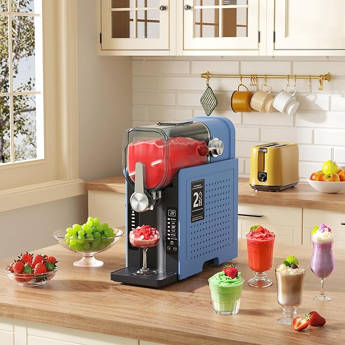 Slushie Machine, Slushy for Home No Ice Need, Professional Frozen Drink Maker & Margarita Machine, 6 Presets for Milkshakes, Frappés, Slush, Ice Cream, Large Capacity, Blue