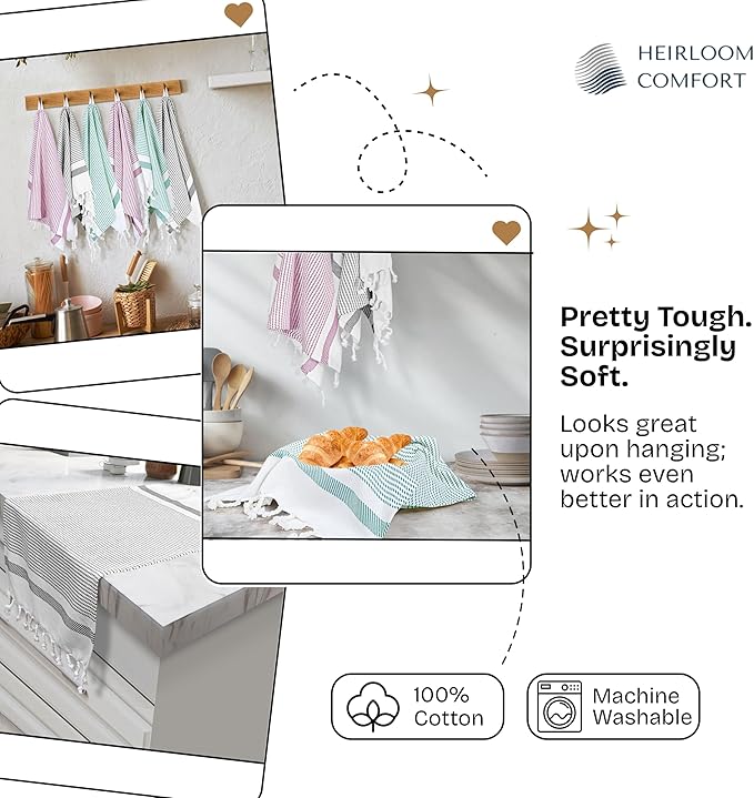 Multi Color Kitchen Towels 16x26 Inch, 3 Pack, 100% Cotton, Ultra Absorbent, Fast Dry, Machine Washable, Drying Dishes, Cleaning, Everyday Use - Burgundy, Black, Green