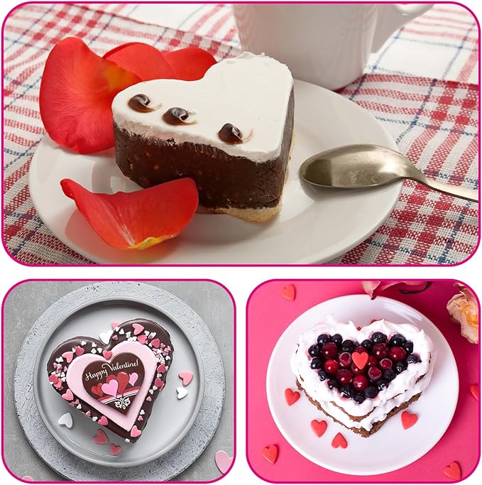 3 Pcs Heart Baking Pan with Removable Bottom, 8 Inch Aluminum Love Cake Molds, Reusable Heart Baking Tool for Kitchen, Wedding, Family, Gathering, Valentine's Day, Birthday Party