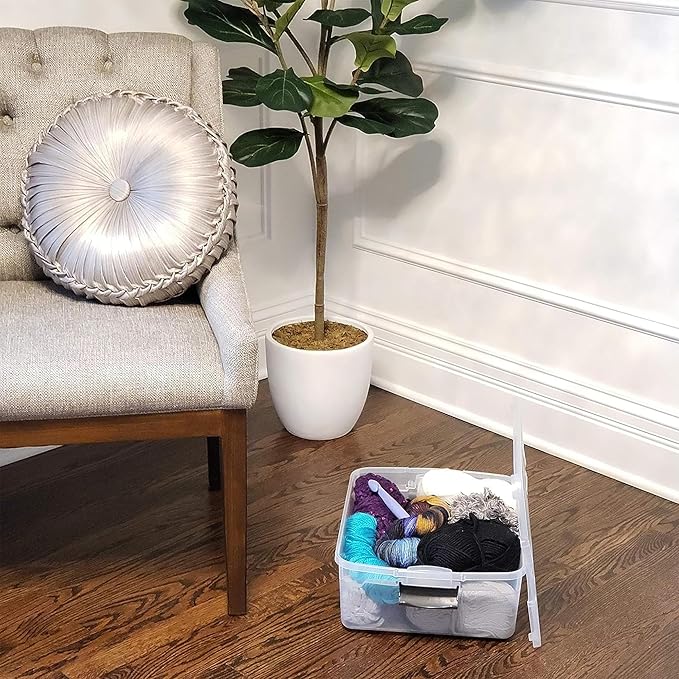 HOMZ 4-Pack Latching Lid, Clear Plastic Storage Organizer Bins, 15.5 Quart, Gray Latch - Stackable Organizing Containers for Home, Garage, and Office