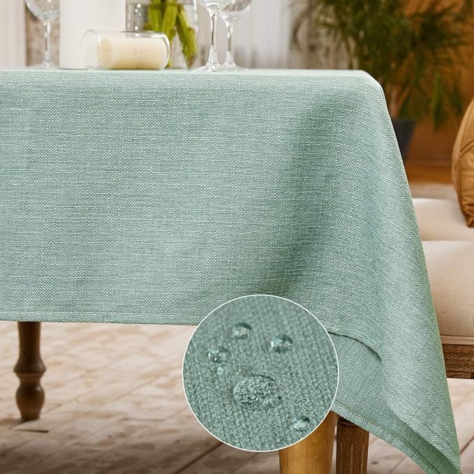 Table Cloth Rectangle Table Cover 57x118 Inches Faux Linen Wrinkle Free and Waterproof Celadon Green Rectangle Tablecloth for Kitchen Dining Party Buffet Wedding
