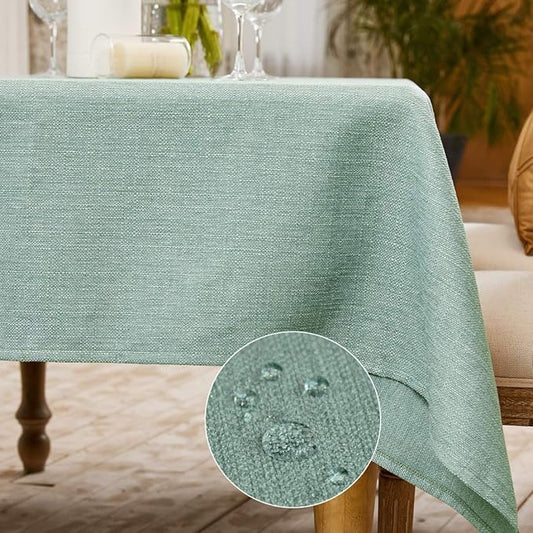 Table Cloth Rectangle Table Cover 55x95 Inches Faux Linen Wrinkle Free and Waterproof Celadon Green Rectangle Tablecloth for Kitchen Dining Party Buffet Wedding
