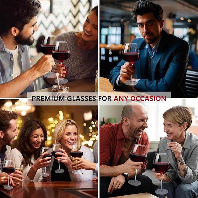 Crystal Red Wine Glasses Set of 4, 24.8oz Large Wine Glasses with Long Stem, Hand Blown Lead-Free Glass, Ideal Gift Packaging for Wedding,Anniversary, Birthday,Christmas