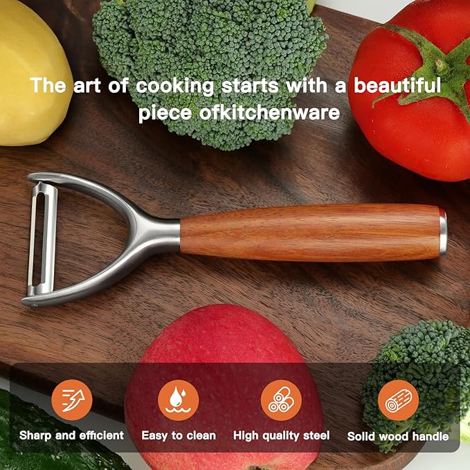 Premium Y Type 304 Stainless Steel Multifunctional Kitchen Peeler Real Wood Handle Ultra Sharp Blade Vegetable Potato Apple(Boluoge)