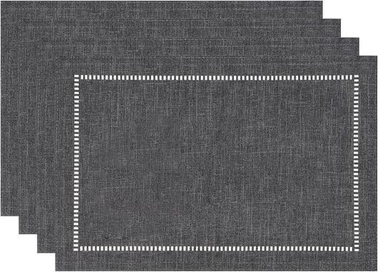 Tosewever Set of 4 Decorative Linen Placemats 12 x 18 Inches, Farmhouse Style Table Mats for Everyday Dining Wedding Party Holiday Home Decor (4 Pieces 12 x 18”, Grey/Straight)