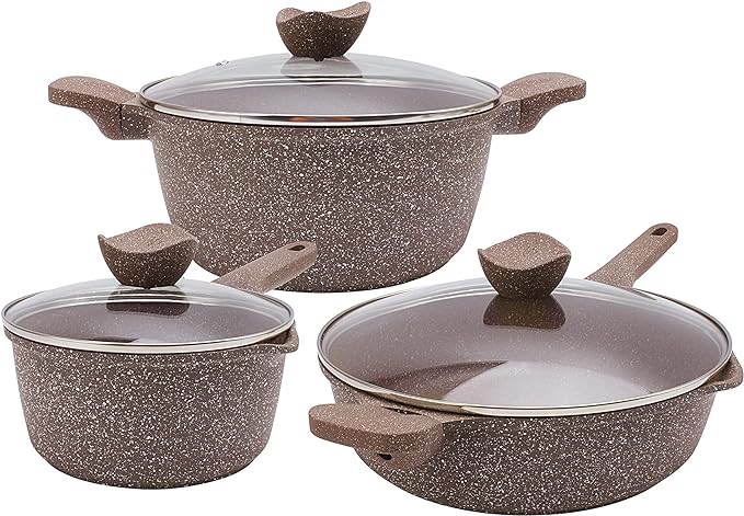Country Kitchen Non-Stick Cast Aluminum Cookware Set - Durable Kitchen Cookware for Everyday Cooking, Chocolate Brown, 6 Pc.